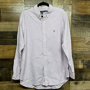 Ralph Lauren Long Sleeve Button‎ Down Pink Plaid Shirt Men's Size 17.5 Neck